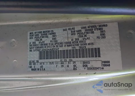 2002 Ford E-150 Commercial/Recreational z USA, uszkodzony, nr VIN 1FTRE14252HA83147